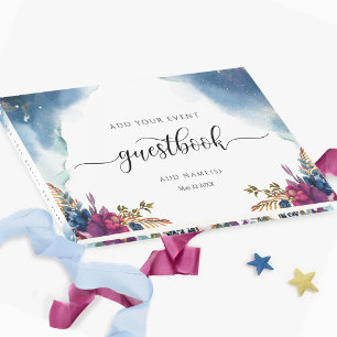 Livre D'or Floral céleste, bleu étoilé Turquoise et violet
