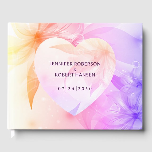 Livre D'or Floral Coeur Orange Purple Dewdrops Mariage (Recto)