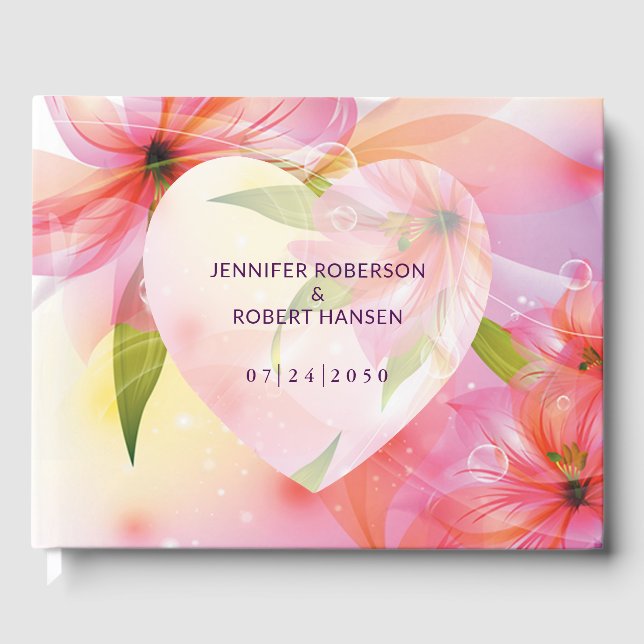 Livre D'or Floral Coeur rose gouttes Mariage (Recto)