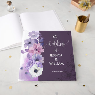 Livre d'or floral de mariage au lavande