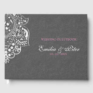Livre D'or Floral gris Damask blanc Mandela