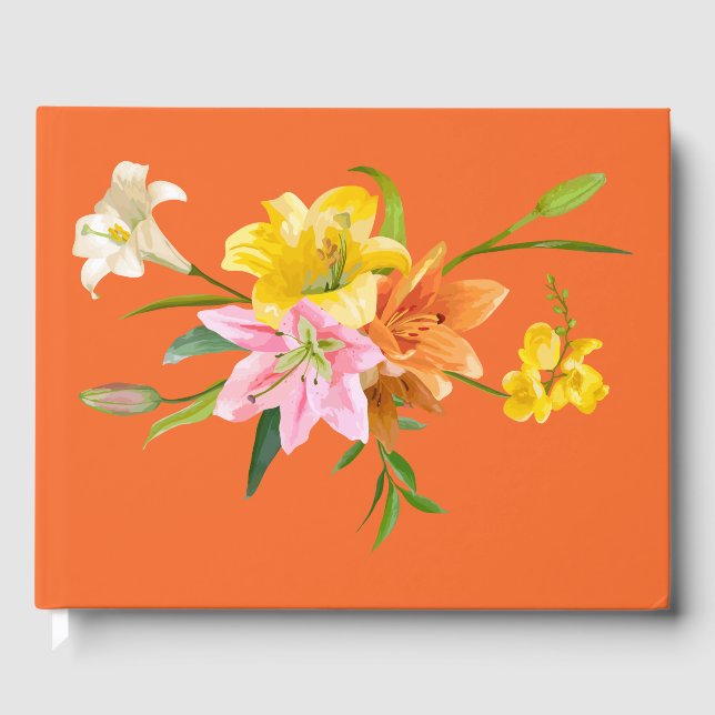 Livre D'or Floral Lys Fleur Orange Mariage Jaune Rose (Recto)