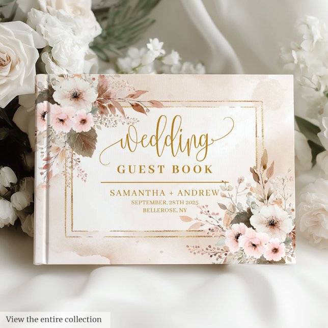 Livre d'or floral Mariage rose pâle intemporel (Timeless Pale Pink Gold Floral Wedding Guest Book)