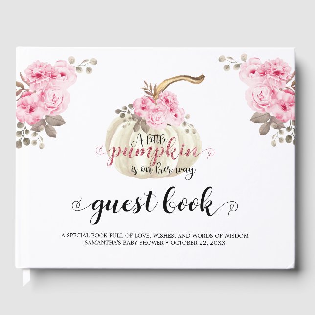 Livre D'or Floral Petite fille Citrouille Baby shower rose Fl (Recto)