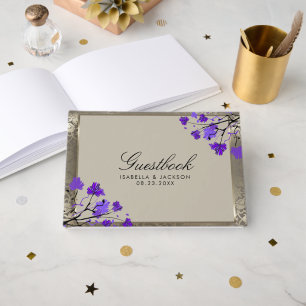 Livre D'or Floral pourpre et Mariage d'argent antique