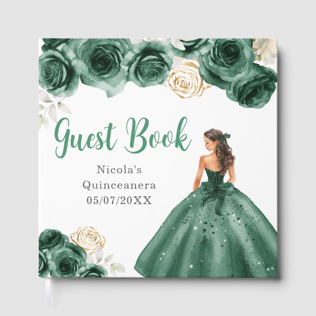 Livre D'or Floral Princess in Dark Green Dress Quinceanera (Recto)