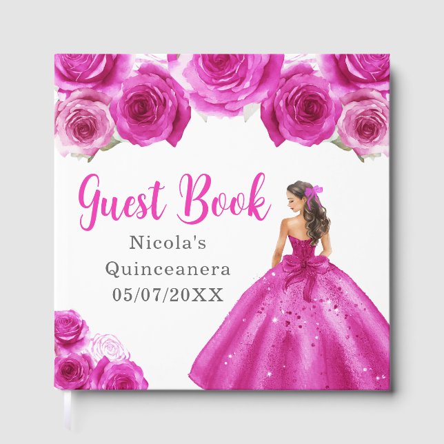 Livre D'or Floral Princess in Hot Pink Dress Quinceanera (Recto)