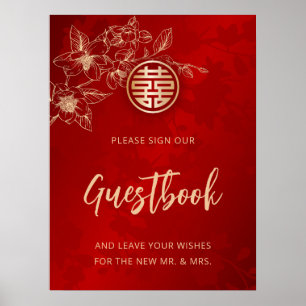 Livre d'or floral rouge mariage chinois Magnolia