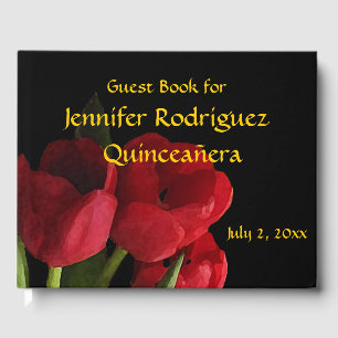 Livre D'or Floral Rouge Tulip Fleurs Quinceañera Guest Book
