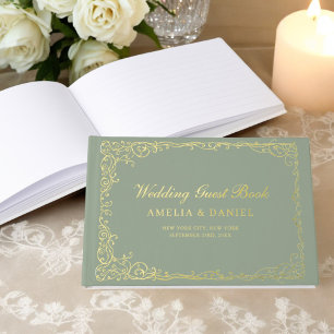Livre D'or Floral Sage Green Gold Vintage Mariage