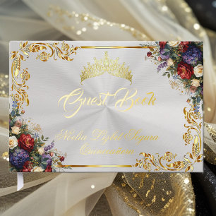 Livre D'or Floral, Tiare & Feuilles D'Or - Perle Blanche