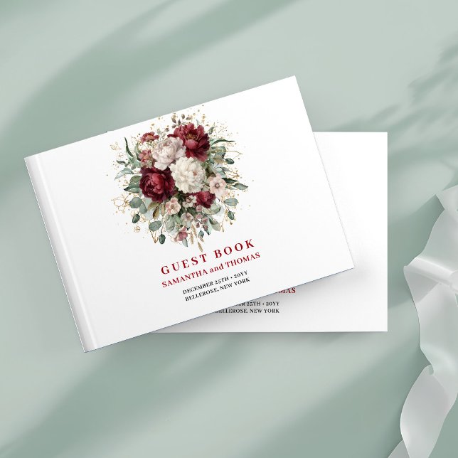 Livre d'or floral verdoyant chic boho marsala (Chic Boho Marsala Floral Greenery Guest Book)