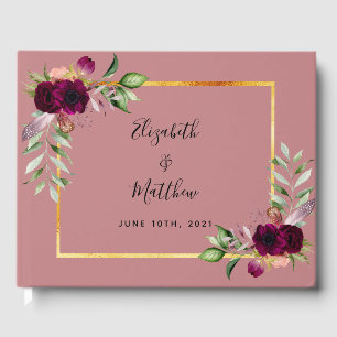 Livre D'or Floraux Bourgogne verdure duvet rose mariage