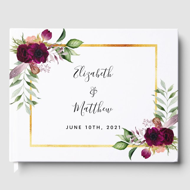 Livre D'or Floraux Bourgogne vert sauge vert mariage (Recto)