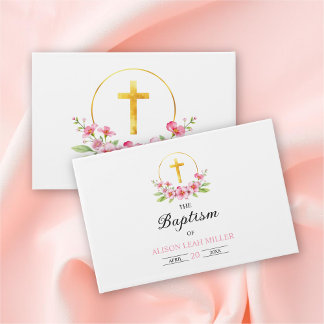 Livre D'or Floraux d'aquarelle rose, Baptême de croix d'or