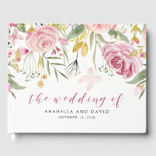 Livre D'or Flores aquarelles Mariage de fleurs rose et or