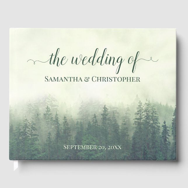Livre D'or Foggy Green Mountains & Pines Rustique Mariage (Recto)