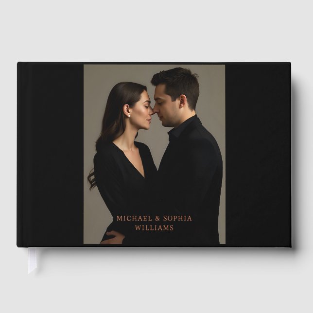 Livre D'or Foil Black Guest Book Simple Photo Elegant (Recto)
