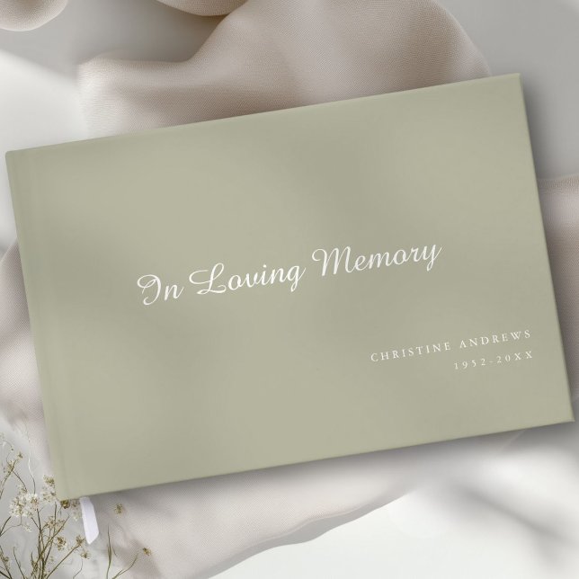 Livre D'or Font de script "In Love Memory" (Elegant, Script Font "In Loving Memory" Olive Funeral Guest Book)