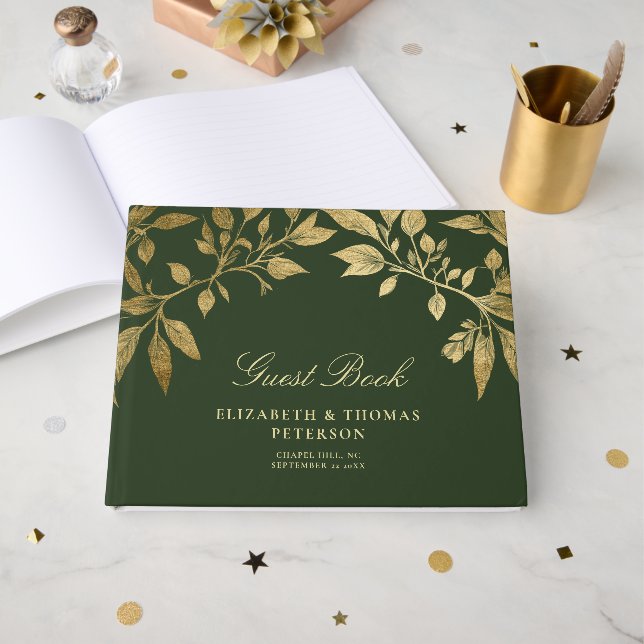 Livre D'or Forest Foliage Botanical Elegant Script Wedding (Recto ouvert)