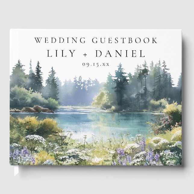 Livre D'or Forest Lakeside Wildflowers Floral Wedding (Recto)