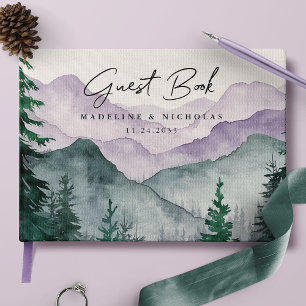 Livre D'or Forêt de montagne brumeuse Mariage à l'aquarelle