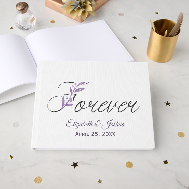 Livre D'or FOREVER Floral Text For Wedding (Recto ouvert)
