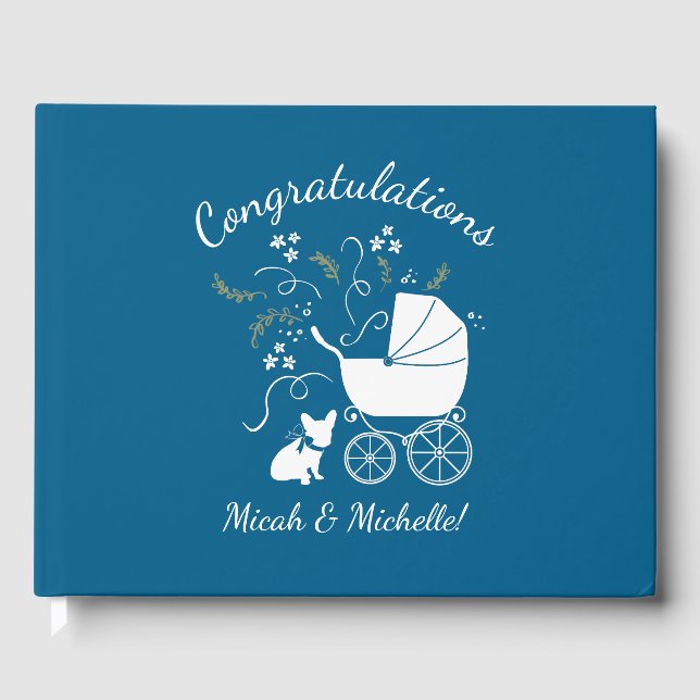 Livre D'or French Bulldog Theme Party - Baby shower Blue (Recto)