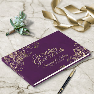 Livre D'or Frills d'or sur Plum Profond Purple Mariage élégan
