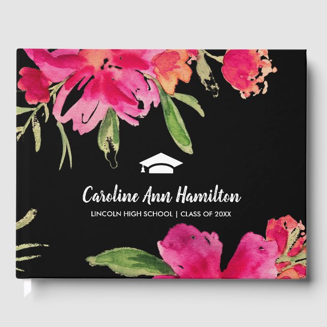Livre D'or Fuchsia | Graduation florale noire (Recto)