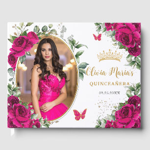 Livre D'or Fuchsia Hot rose Roses Floral Quinceanera Photo