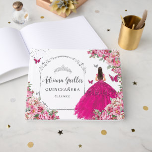Livre D'or Fuchsia Rose Florale Princesse Silver Quinceanera