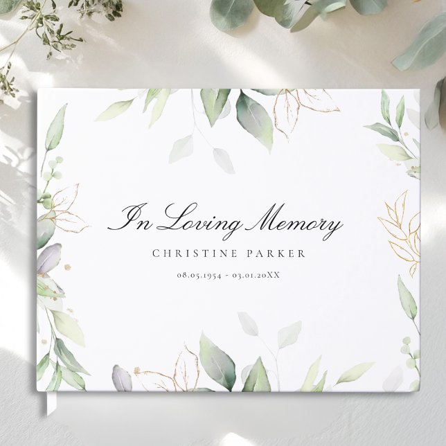 Livre D'or Funérailles "En souvenir affectueux" (Greenery "In Loving Memory" Photo Funeral Guest Book)