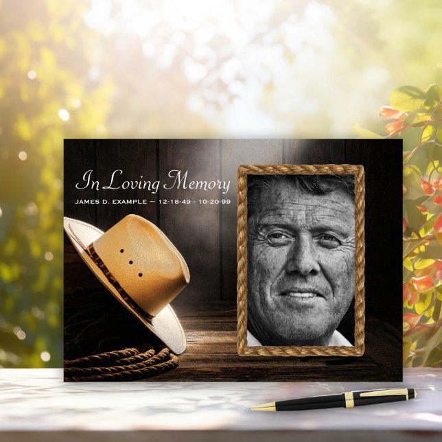Livre d'or funéraire rustique cowboy (Cowboy hat and rope rustic memorial and funeral guest book. )