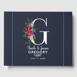 Livre D'or G Lettre Initiale Monogramme Floral Nom Mariage