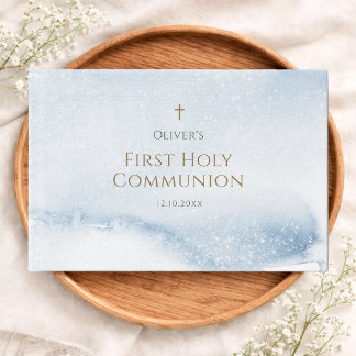 Livre D'or Garçon Première Communion Aquarelle Bleue