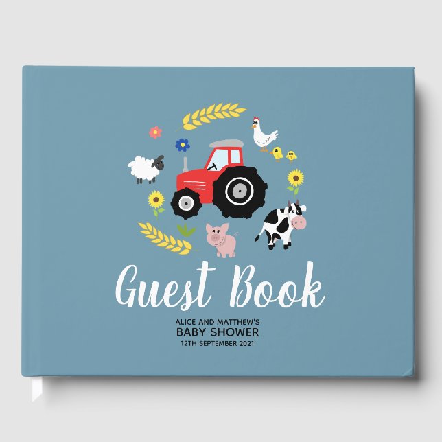 Livre D'or Garçons Cute Rustic Farm Animaux Baby shower tract (Recto)