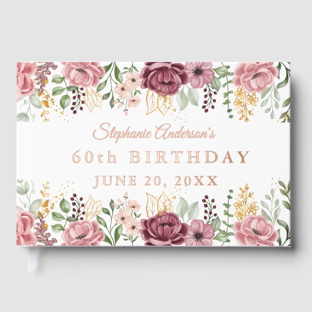 Livre D'or Garden Pink Summer Rose  Floral 60th Birthday Foil (Recto)
