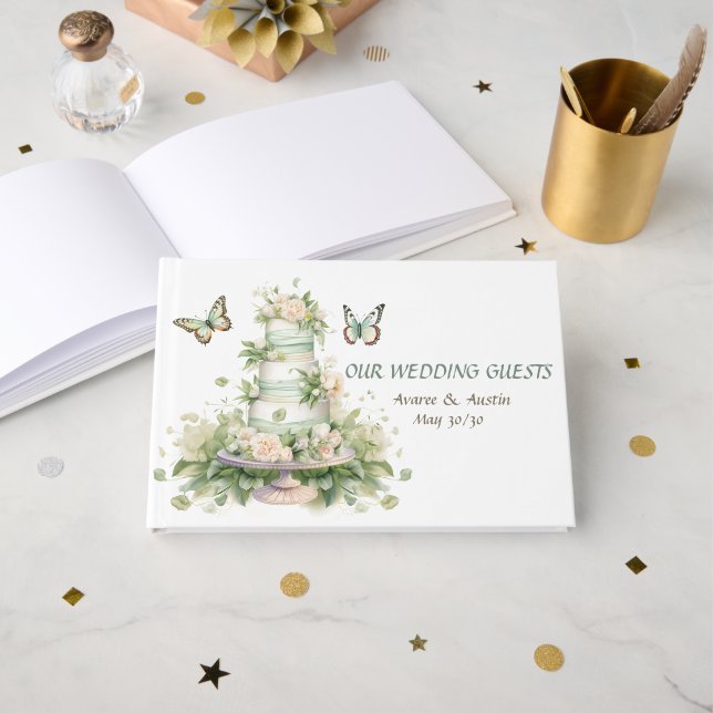 Livre D'or Gâteau de Mariage Vert Blanc  (Recto ouvert)