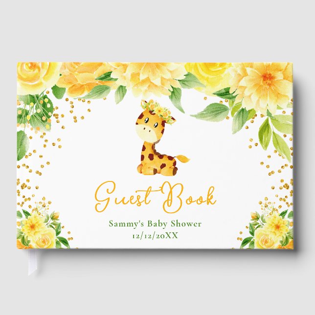 Livre D'or Giraffe Jaune Baby shower Floral (Recto)