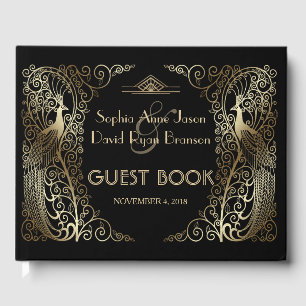 Livre D'or Glam Gold Art Déco Peacocs Mariage