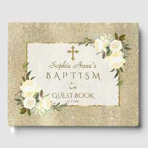 Livre D'or Glam Gold Parties scintillant Blanc Floral Girl Ba
