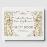 Livre D'or Glam White Gold Art Déco Peacocks Mariage<br><div class="desc">Design élégant, mélange de paons de style ancien et d'éléments d'art déco en faux or et d'une approche graphique moderne et audacieuse, sur un arrière - plan texturé blanc. Utilisez l'outil Personnaliser pour ajouter vos informations. Pour les articles correspondants, visitez, s'il vous plaît, ma collection White Gold Art Déco Peacocks....</div>