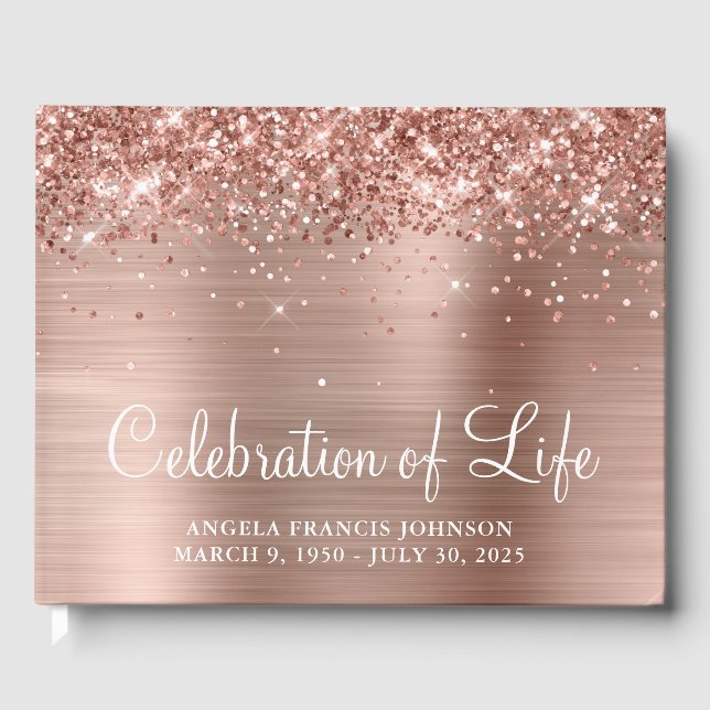 Livre D'or Glittery Rose Gold Foil Célébration de la vie (Recto)
