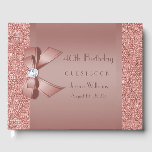 Livre D'or Glitzy Rose Gold Bow & Gem fête d'anniversaire (Recto)