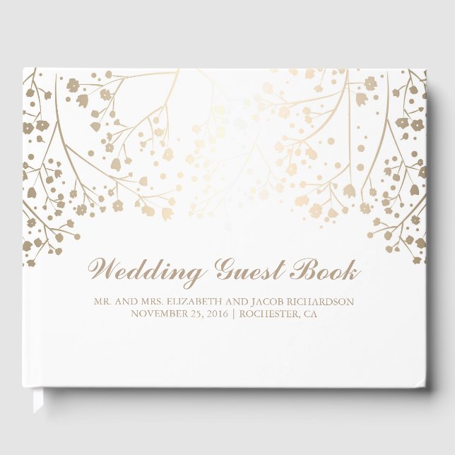 Livre D'or Gold Baby's Breath Floral Blanc Elégant Mariage (Recto)
