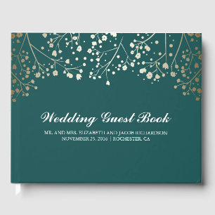 Livre D'or Gold Baby's Breath Floral Élégant Mariage Turquois
