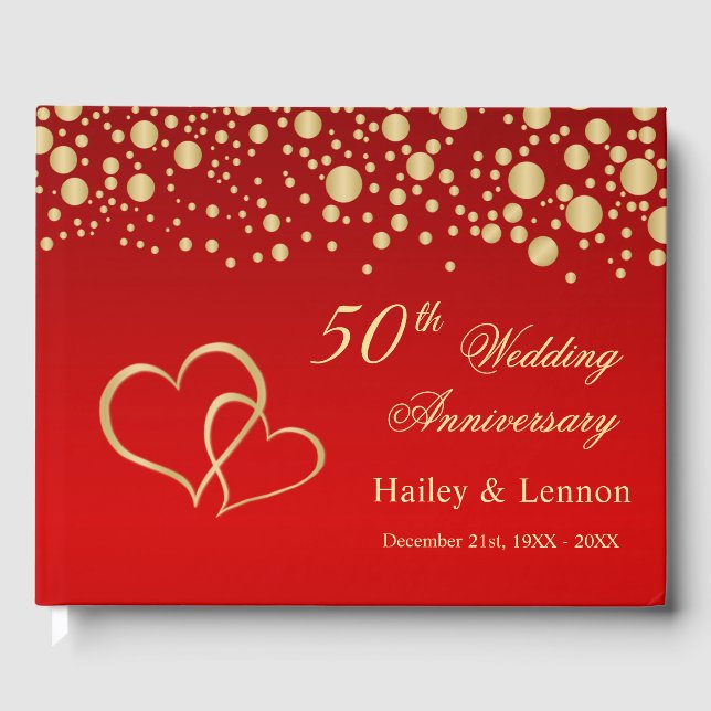 Livre D'or Gold Confetti Coeurs 50e anniversaire de Mariage (Recto)