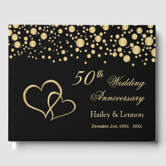 Livre D'or Gold Confetti Coeurs 50e anniversaire de Mariage