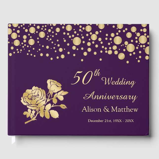 Livre D'or Gold Confetti Rose 50e anniversaire Mariage (Recto)